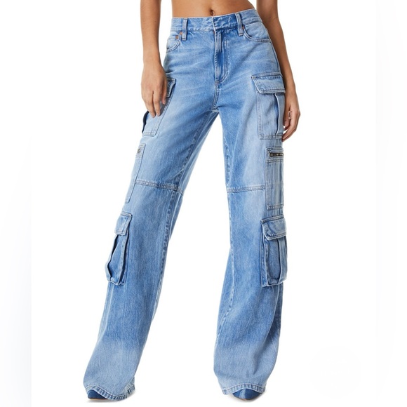 Alice + Olivia Cay Baggy Denim Cargo Pants sz 29 BRAND NEW WITH TAGS - Picture 1 of 10